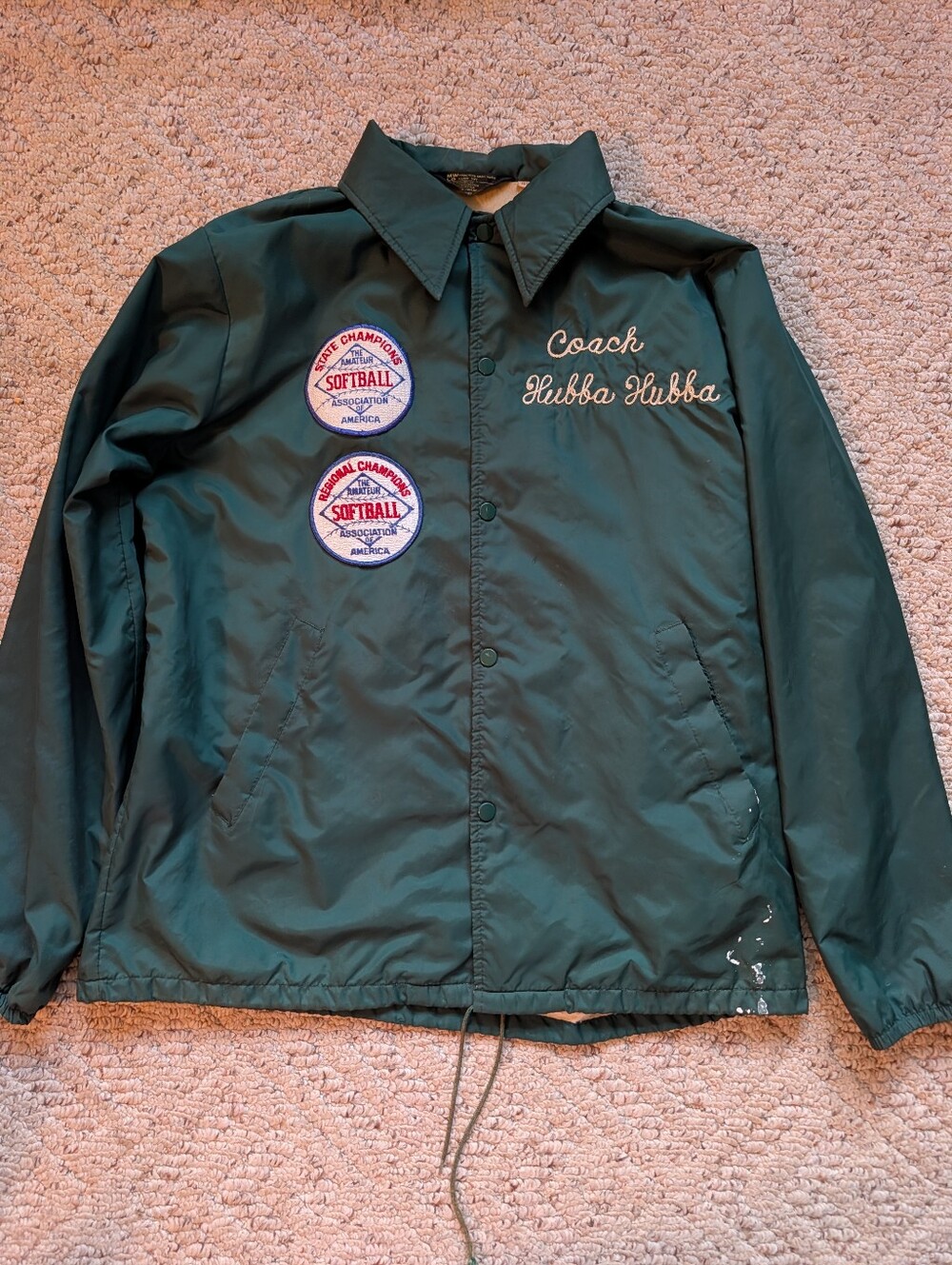 Vintage 80s Coaches Jacket Softball Baseball Sports Forest Green Americana Vtg